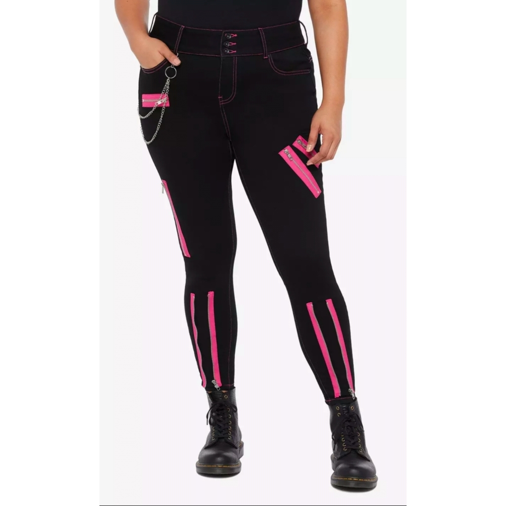 NWT Hot Topic Black & Pink Skinny Stretch Jeans
